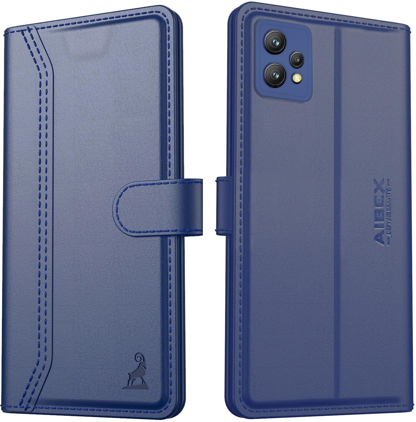 AIBEX ® Compatible for Realme 9 4G / Realme 9 Pro Plus 5G / Realme Narzo 50 Pro 5G Flip Cover Leather Finish | Inside TPU with Card Pockets | Wallet Stand | Complete Protection Flip Case - Blue