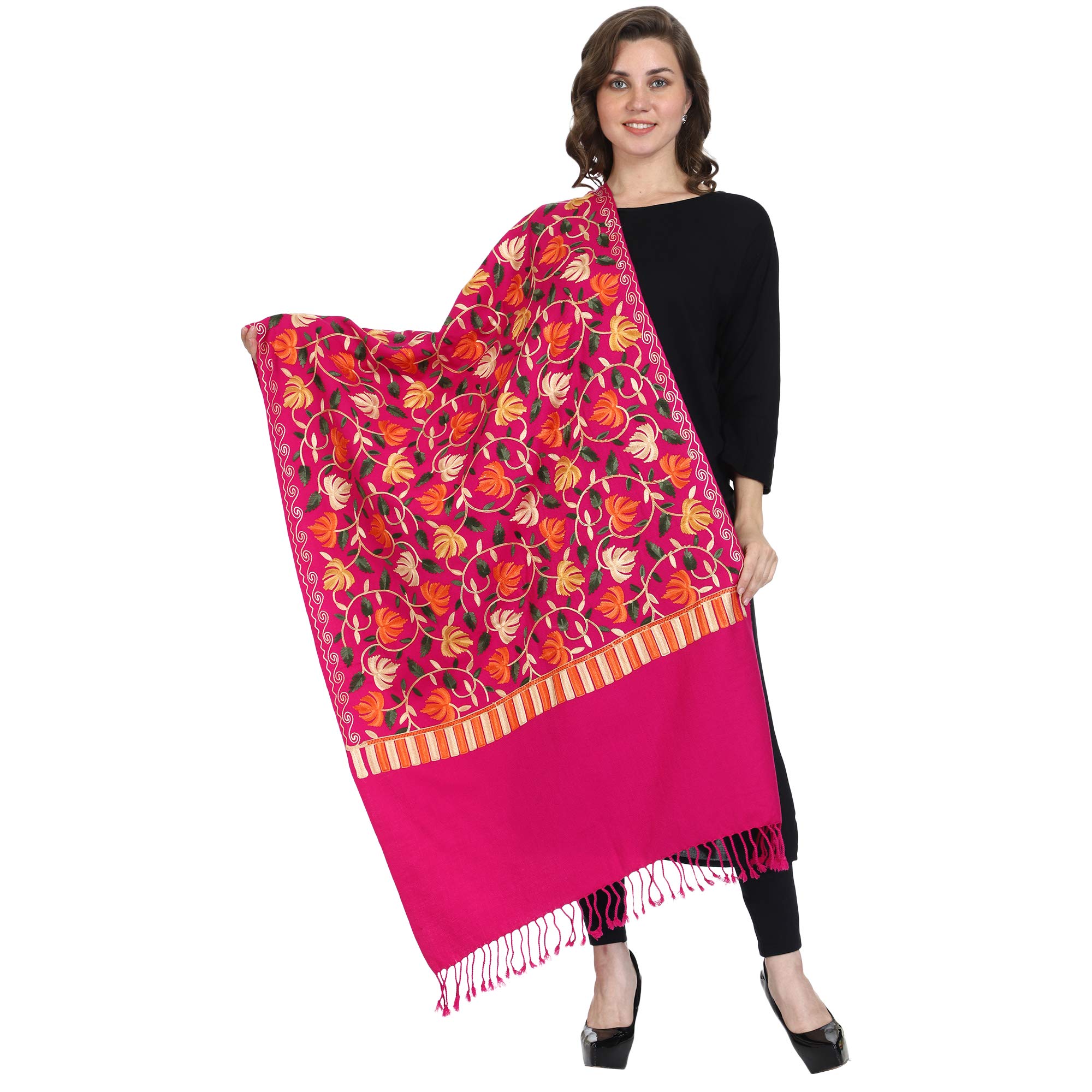 SWI WITH LABEL Women's Kashmiri Aari Embroidered Wool Stole