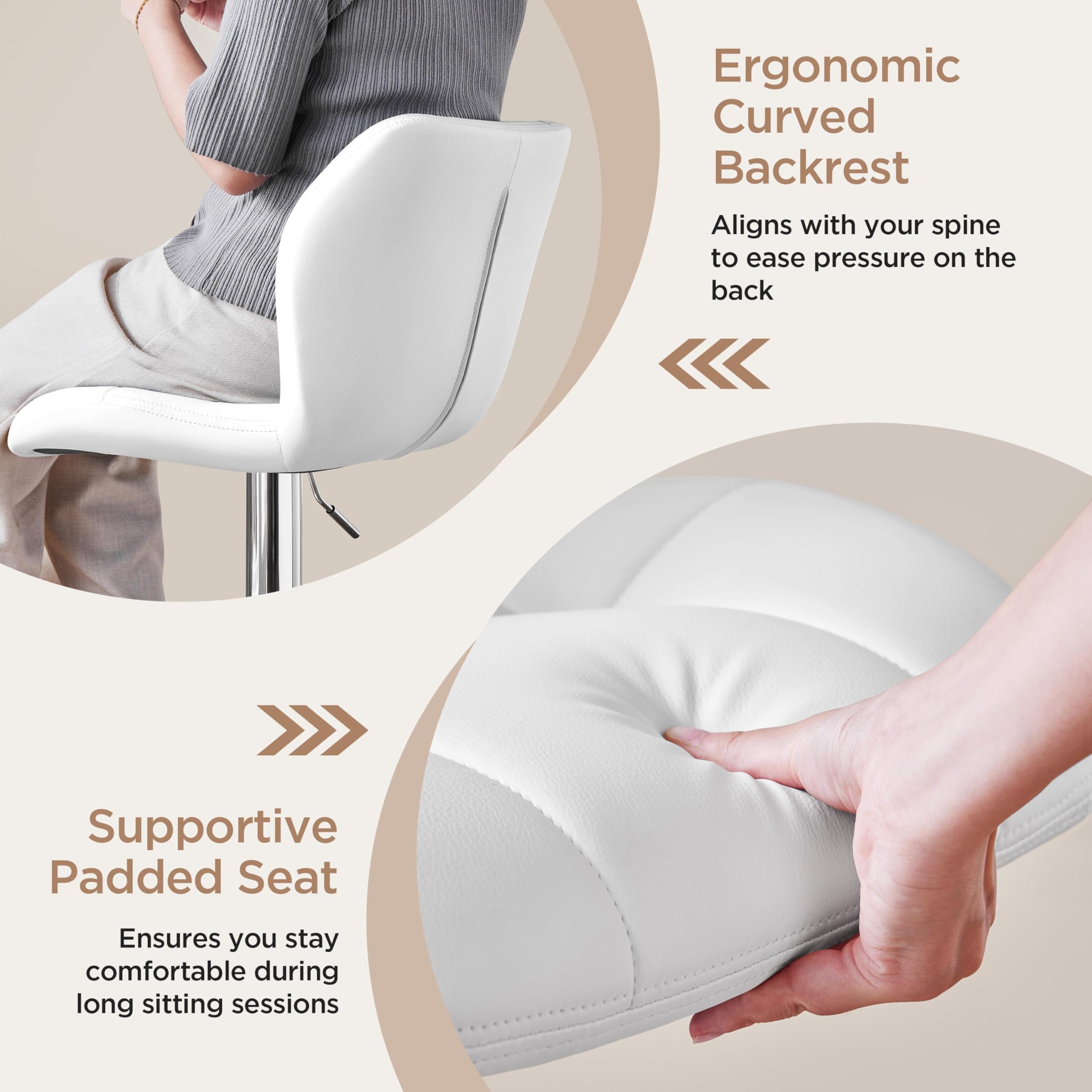Yaheetech Tabouret de Bar Réglables en Hauteur Moderne,Chaise de Bar en Similicuir et Métal,Tabouret Haut Capacité de Charge Maximale 136 kg,44 × 50,5 × 89 cm Blanc