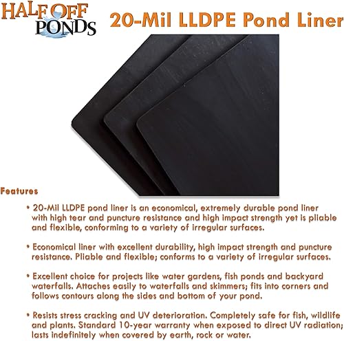 Miniatura 3 de HALF OFF PONDS - Forro de estanque LLDPE de 12 pies x 15 pies de 20 mil para estanques, lagos y cuencas de retención