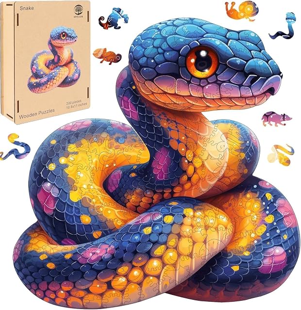 MYS A·U·R Puzzle en bois pour adultes, Puzzles en bois de serpent(16.6 * 16.9in-500pcs), Puzzles animaux adultes de forme unique,Puzzles en bois irréguliers Meilleur cadeau pour les adultes et les enfants jeu de famille