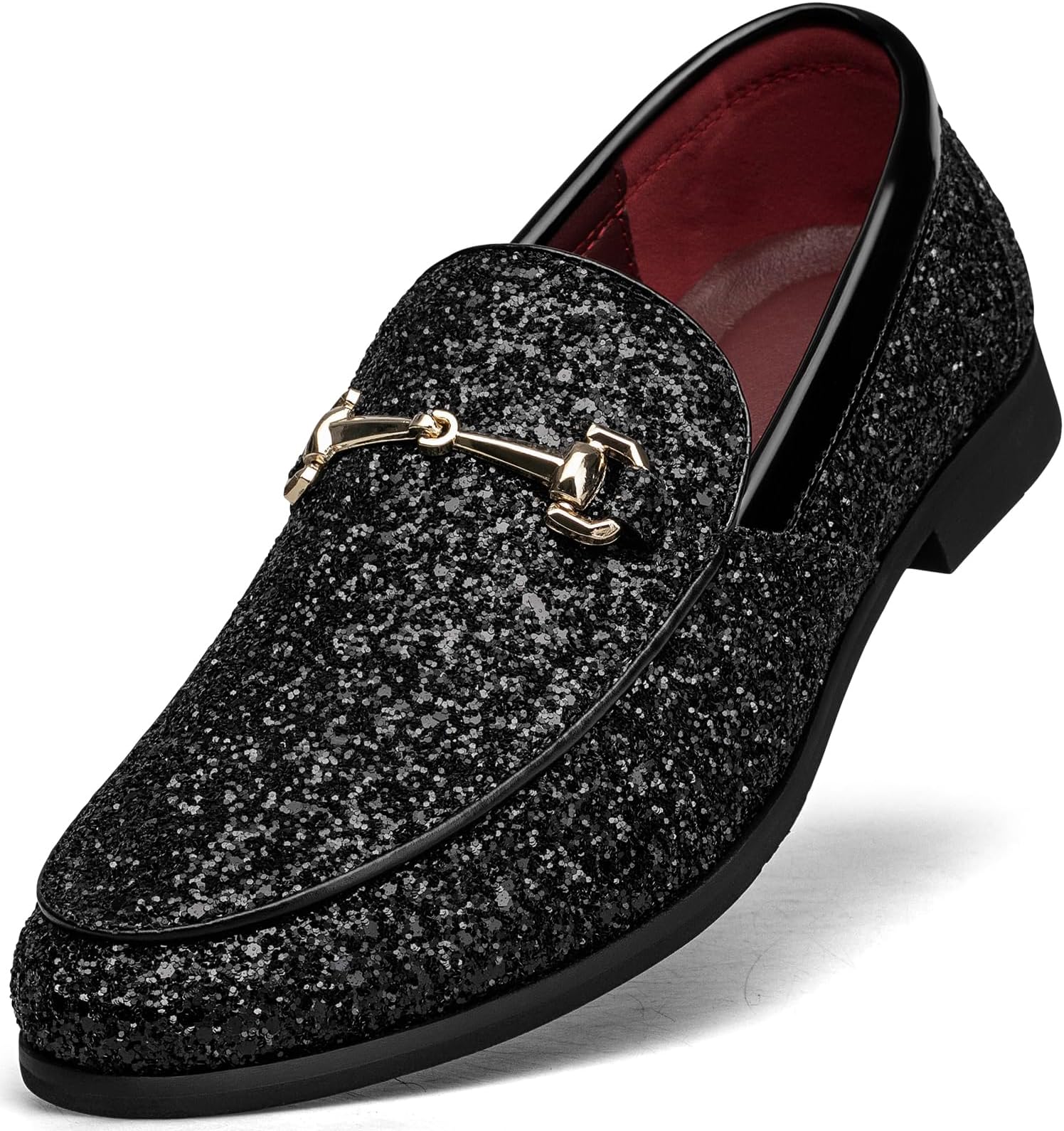 Mens Dress Shoes Loafers for Men Glitter Horsebit Slip On Leather Classic Buckle Sequins Disco Tuxedo Shoes Comfortable Casual Mocasines Prom Party Wedding Formal Lightweight Driving Footwear