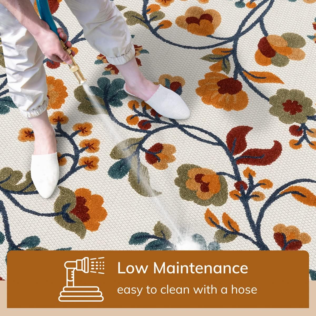 Well Woven Neveh Geometric Ivory Indoor/Outdoor High-Low Pile Design, Weather-Resistant, Easy-Care, for Patio, Deck, Porch, Living Room Area Rug 6x9-7x9 (6'7" x 9'6")