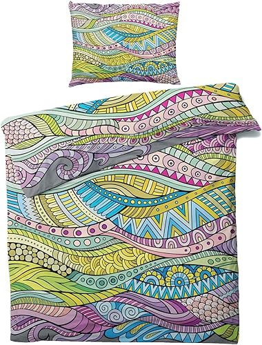Funda de edredón abstracta tamaño individual  Juego de ropa de cama geométrica colorida  2 piezas  Funda de edredón con patrón de microfibra suave