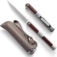Vista 6 de Cuchillo plegable, cuchillo de bolsillo de 3.5 pulgadas para hombres con clip de bolsillo, mango de madera de bluewood, cuchillo plegable