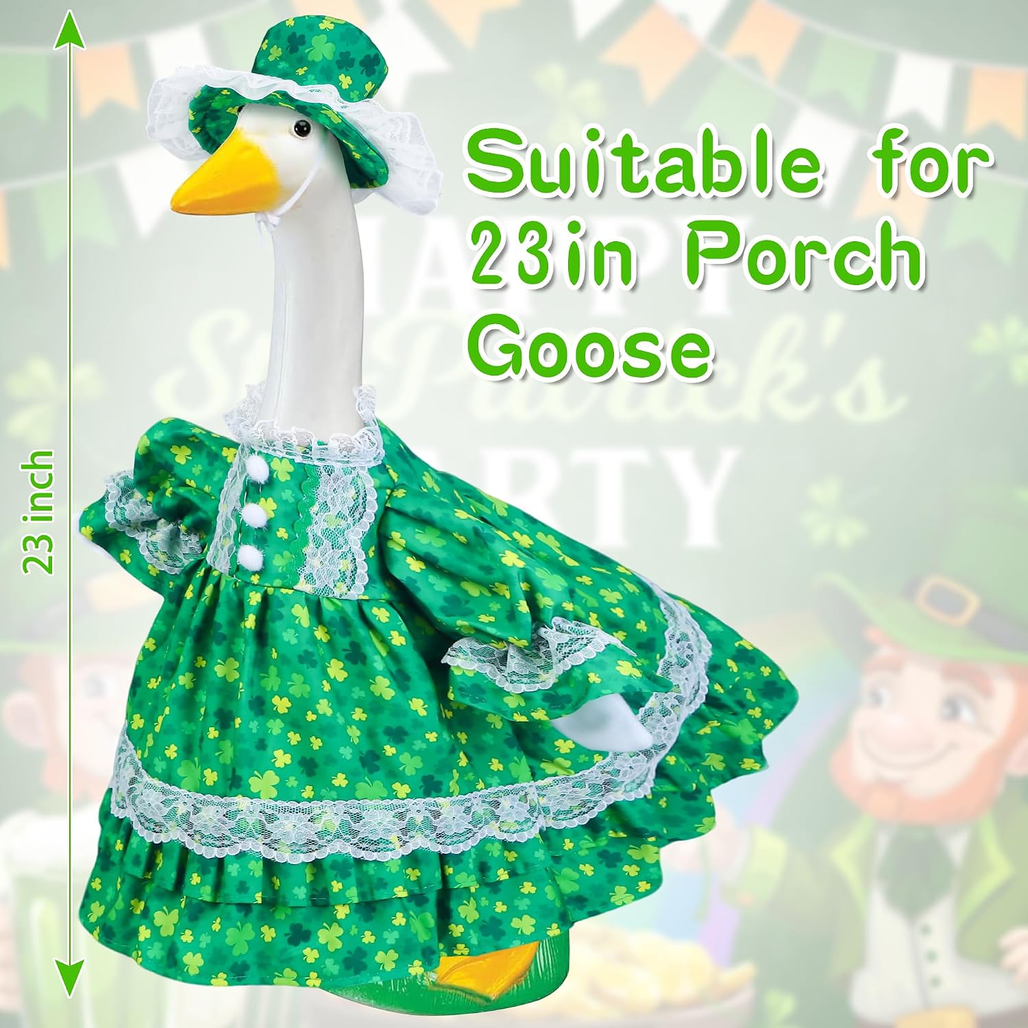 St Patrick's Day Goose Outfits for Porch Goose 23" Cement Statue Clothing - St Patrick's Day Outdoor Decoration for Patio Yard Lawn