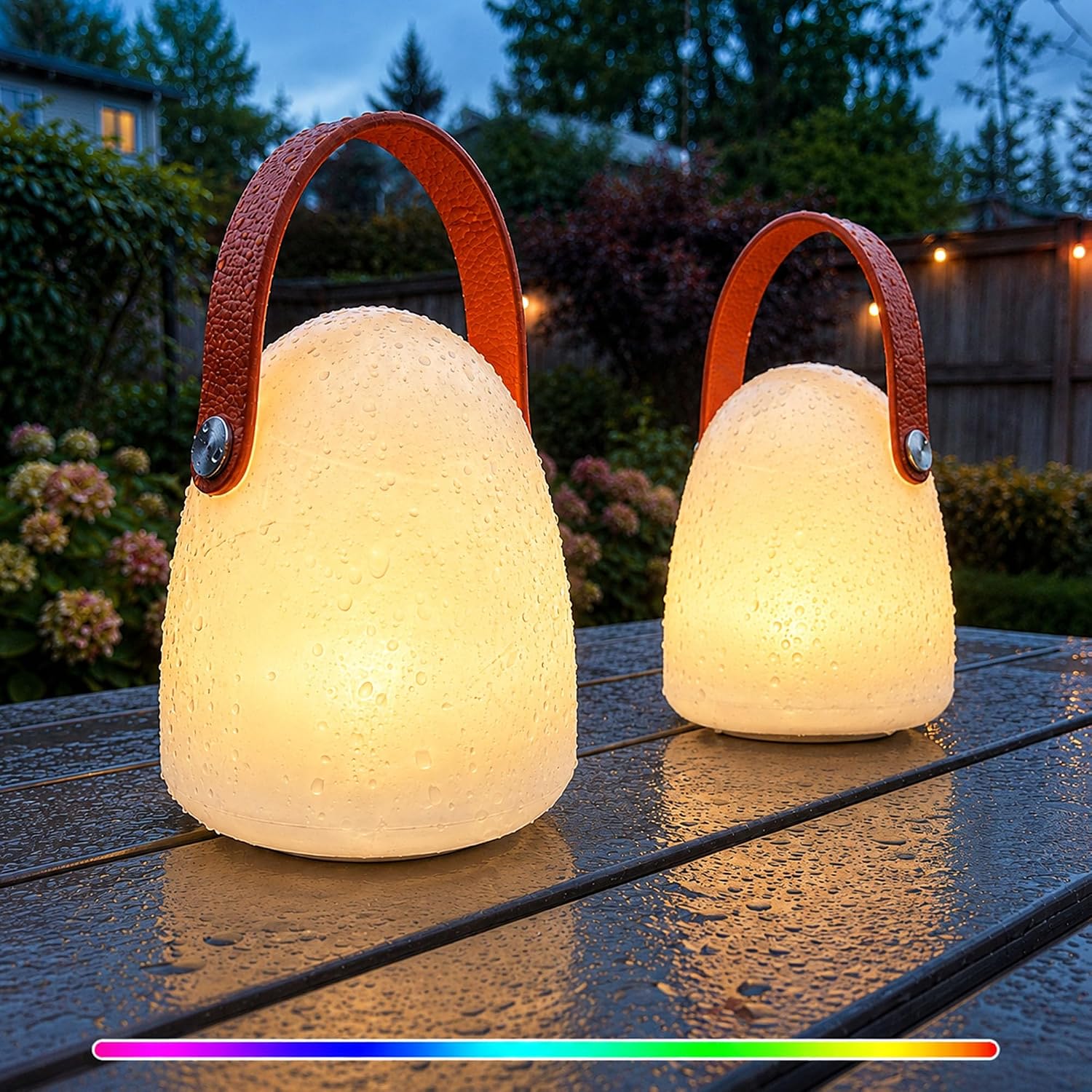 Set of 2 IP65 Waterproof Outdoor Rechargeable Table Lamps for Patio | RGBW Cordless Light, Cute Dimmable Ambient Portable Lantern for Garden, Camping, Balcony, Indoor Decor