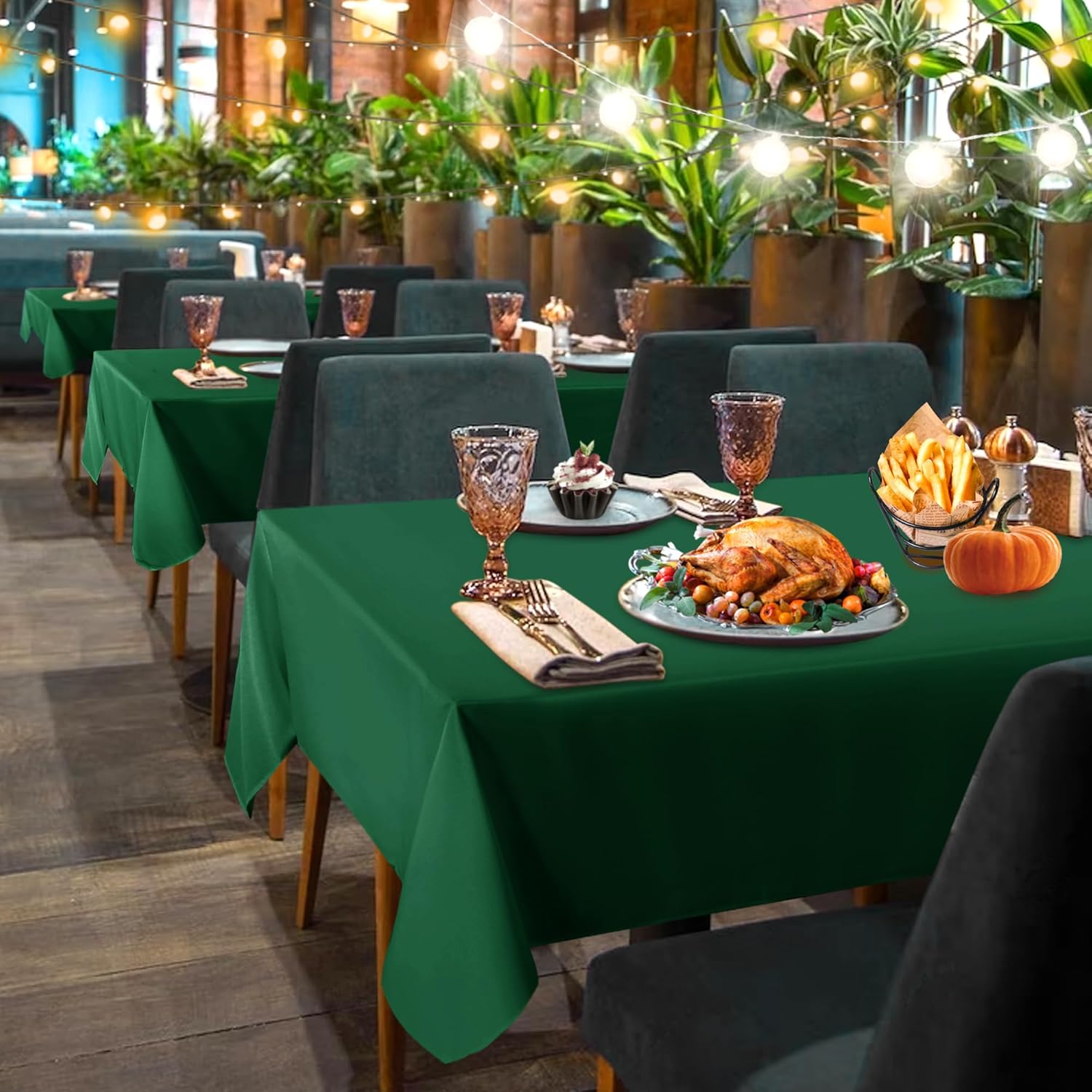 sancua 6 pack hunter green tablecloth 60 x 102 inch, rectangle 6 feet table cloth - stain and wrinkle resistant washable polyester table cover for dining tables, buffet parties and camping hunter green 6 pack 60x102 inch tablecloth