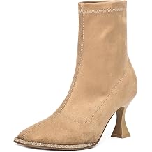 NEWBELLA Women's Square Toe Ankle Boots - Minimalist Suede Kitten Heel Booties, Elegant Fall & Winter Boots for Casual & Office Wear