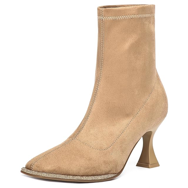 NEWBELLA Womens Square Toe Ankle Boots - Minimalist Faux Suede Kitten Heel Booties Elegant Fall Winter Boots for