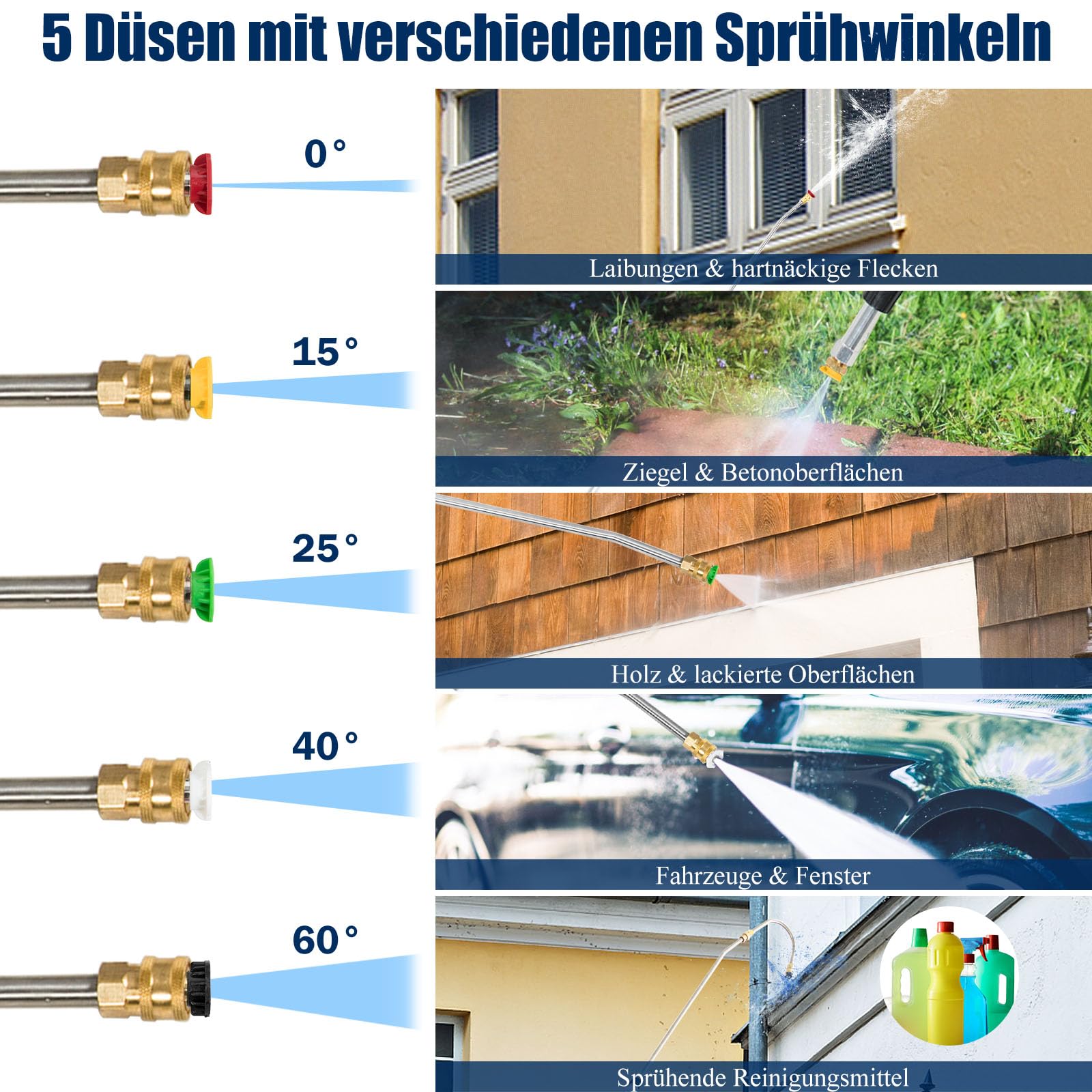 RELAX4LIFE Hochdruckreiniger Verlängerungsstab Set, Aluminium, Teleskopstrahlrohr bis 5,5 m, Teleskopsprühlanze mit 5 Sprühdüsen & 2 Schlauchadaptern & Stützgurt, Teleskoplanze für Dach & Fenster