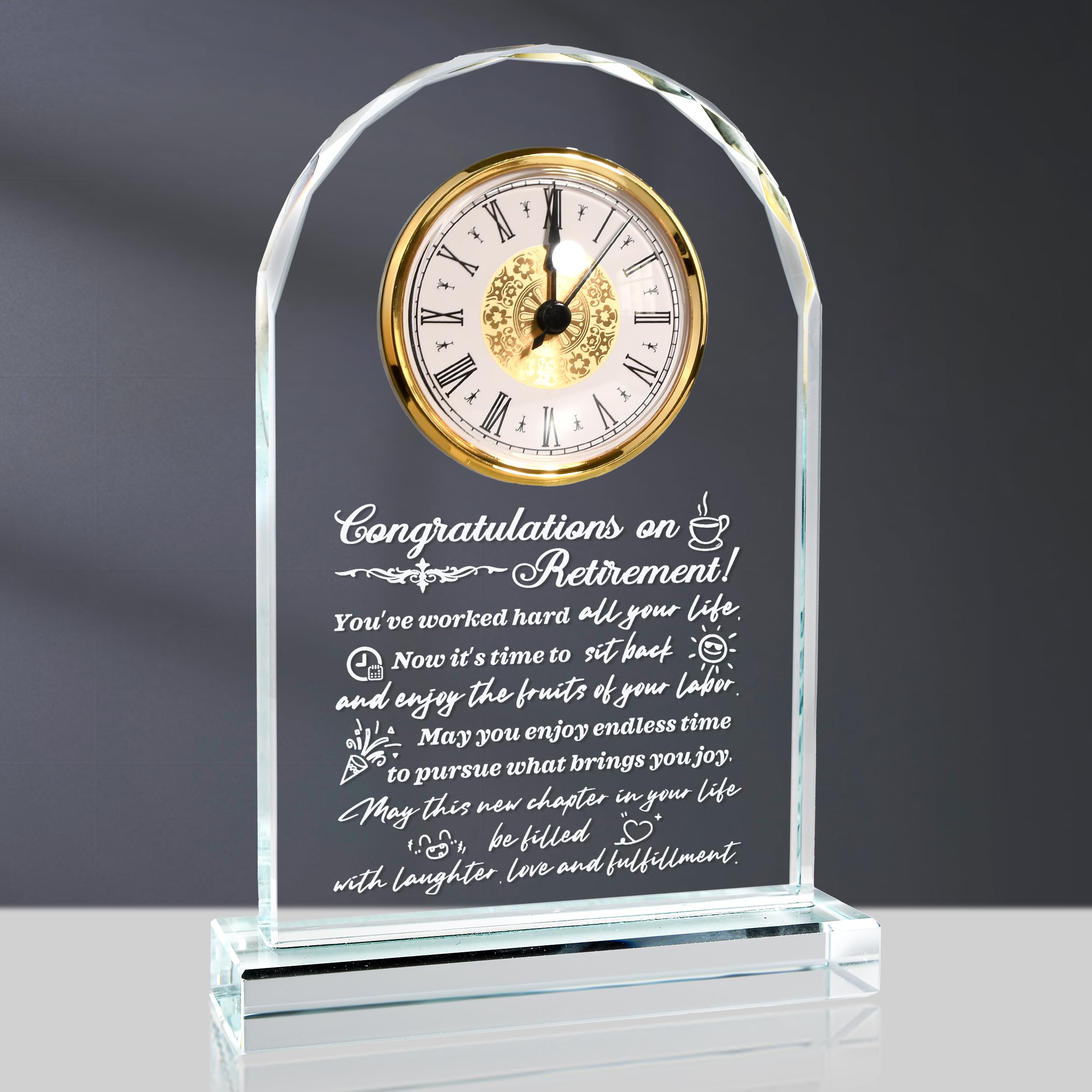 QIANCHANG Happy Retirement Gifts for Women, Men, Personalized Exquisite Crystal Clock for Colleagues and Friends Party Decorations