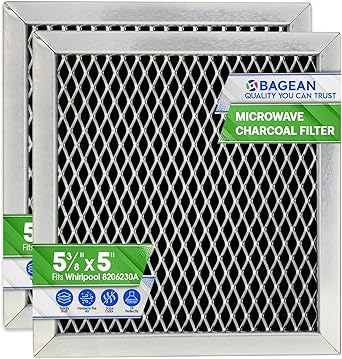 فلتر فحم الميكروويف 5.35 x 5.03 لـ 8206230A استبدال فلتر الميكروويف Maytag وWhirlpool - مرشحات الكربون تنعش وترشح هواء المطبخ في مروحة تهوية الفرن فوق النطاق 2 عبوة