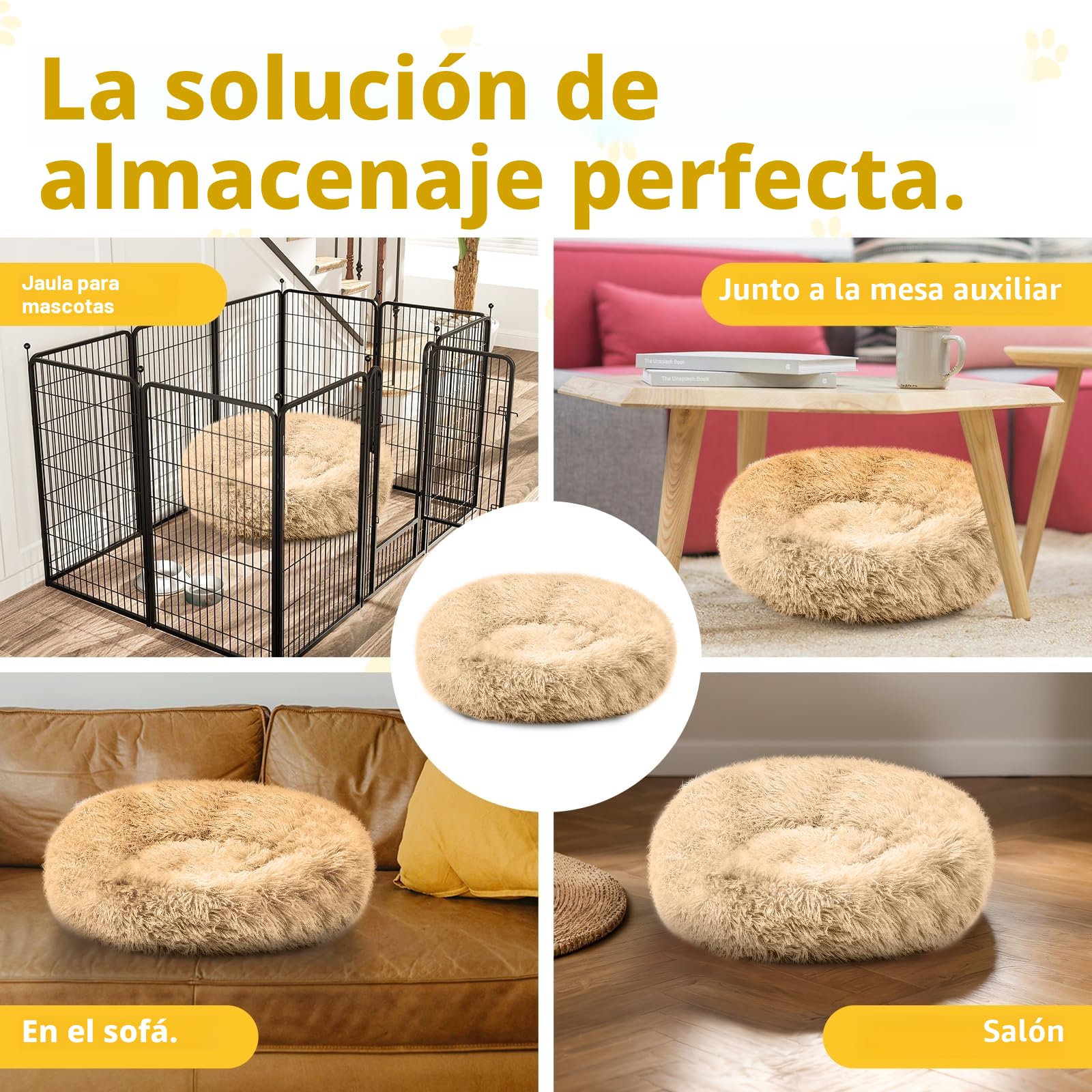 Cama para perros, mullida, cojín para perros, redondo, cama para mascotas, donut y gatos, lavable con base antideslizante, para perros grandes, medianos y pequeños, 70 cm, camello