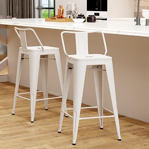 Tongli Metal Bar Stools Set of 2 Counter Stools Metal Bar Chairs Stools Counter Height Barstools Indoor Outdoor (Cream, 2PCS-26)