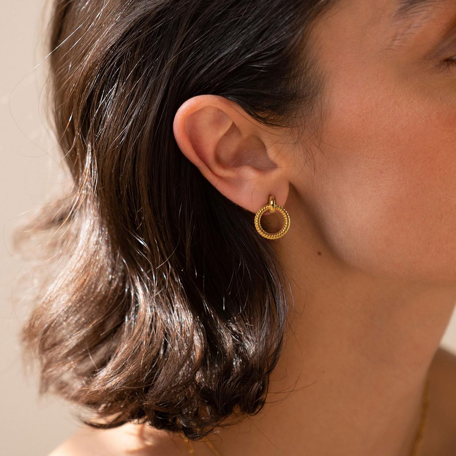 Gold Hoop Earrings for Women Trendy, 14K Gold Plated Chunky Hoops Dangle Thick Huggie Earrings Dainty Hypoallergenic Lightweight Jewelry - Image 2