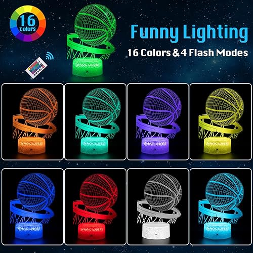 Miniatura 6 de Luz nocturna de baloncesto, lámpara LED de ilusión 3D, 16 colores regulables con control remoto táctil inteligente, el mejor regalo de cumpleaños de