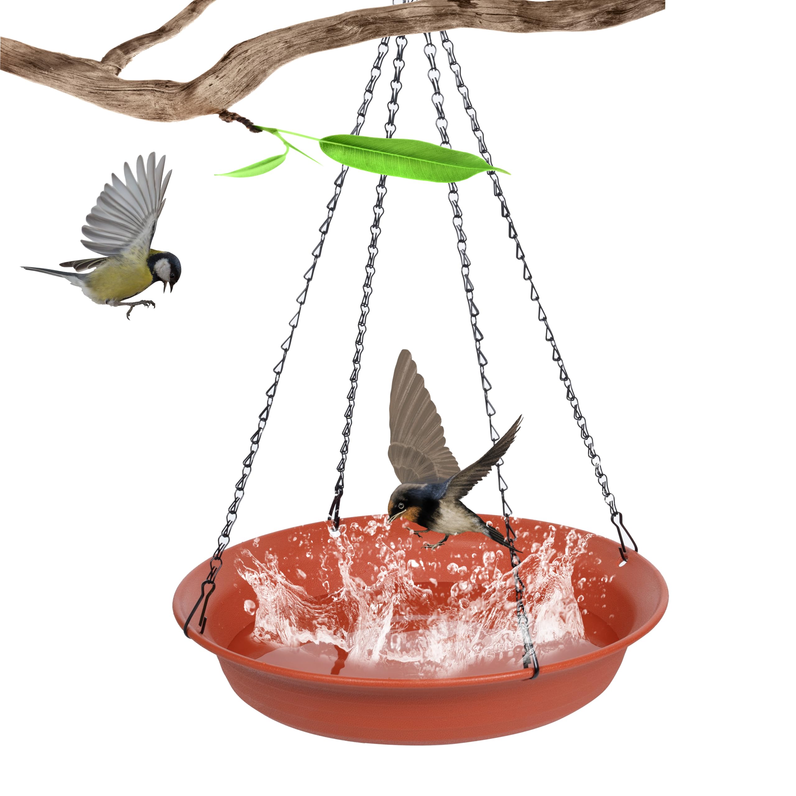 Hanging Bird Bath for Outside, Hanging Bird Water Feeder for Outdoor, Birdbath Bowl, Birdbaths for Outdoors Balcony Window Backyard Garden, Small Large Wild Birdfeeder Tray (14", Terracotta)