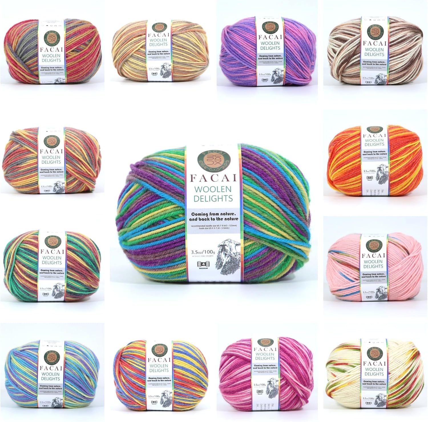 Facai Blend Merino Wool Yarn for Knitting - Worsted Weight,197yds (3.5oz) Ball, Ideal for Sweaters, Scarves, and Accessories (3, Rainbowmix)