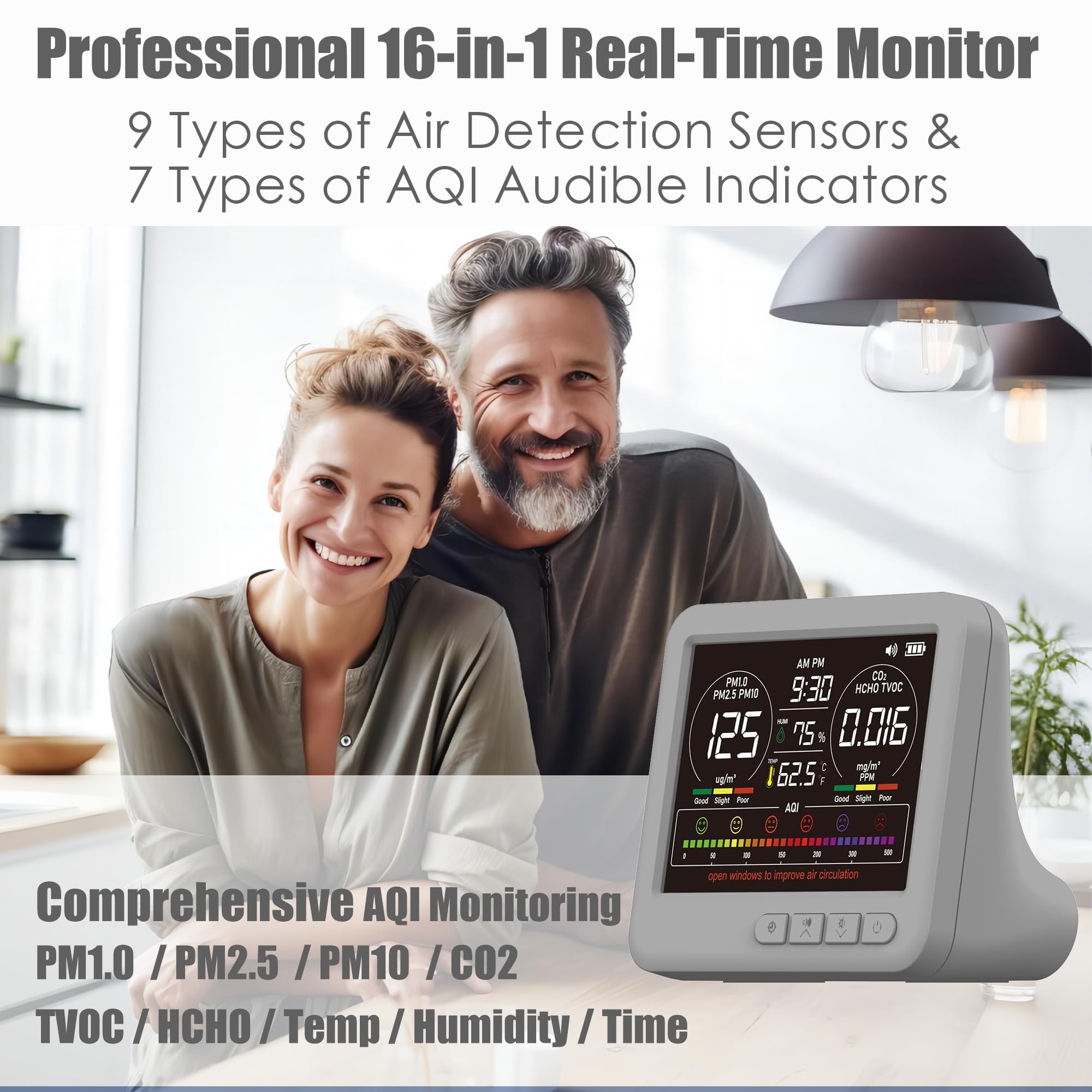16-in-1 Indoor Air Quality Monitor, High-Precision Multi-Parameter Smart Air Quality Tester with HD Real-Time Color Screen, Portable Air Quality Monitor for Home, Office — Amazon image 2