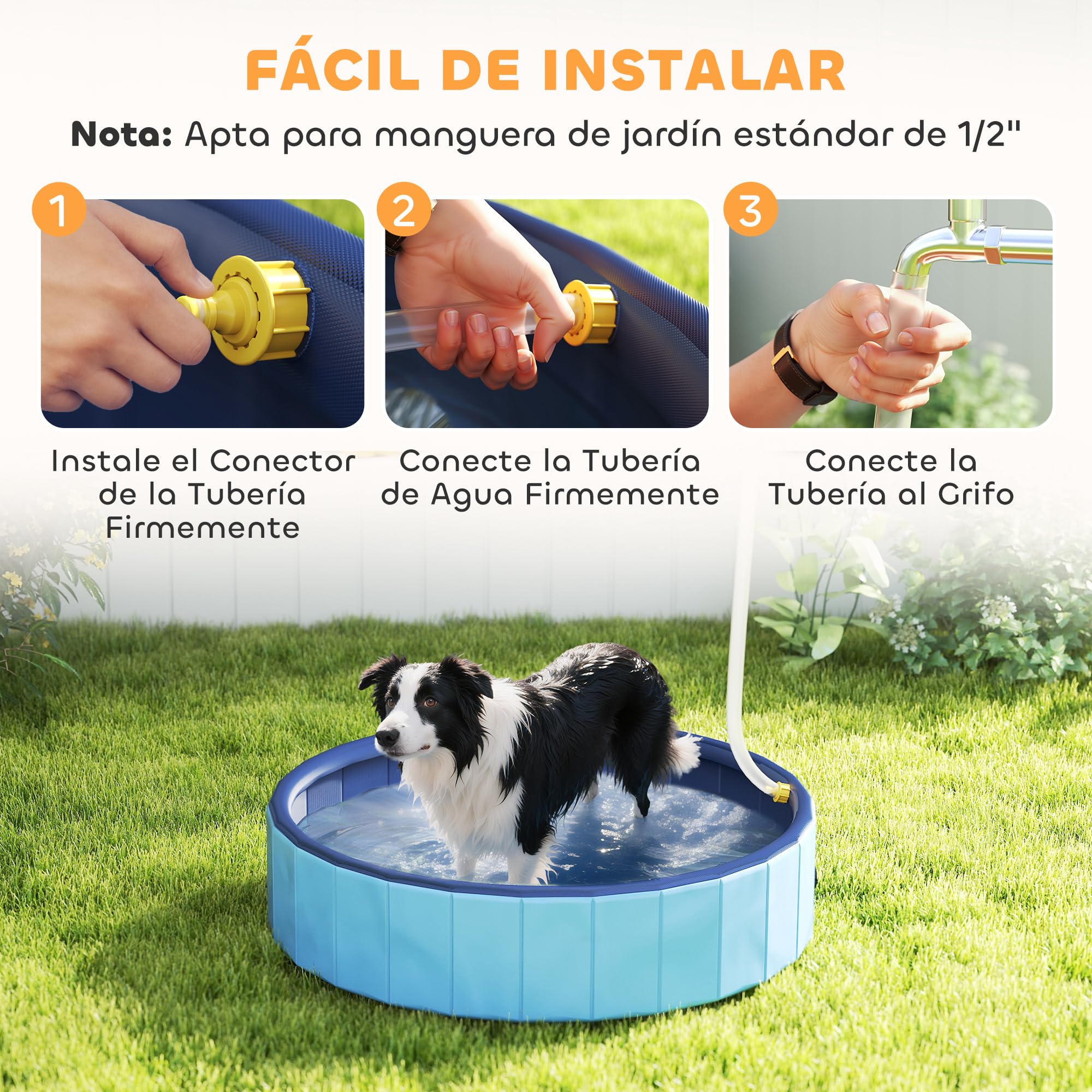PawHut Piscina para Perros Plegable con Aspersor Bañera Portátil para Perros Medianos y Pequeños de plástico Antideslizante y Resistente al Desgaste para Interiores y Exteriores Ø100x30 cm Azul Claro
