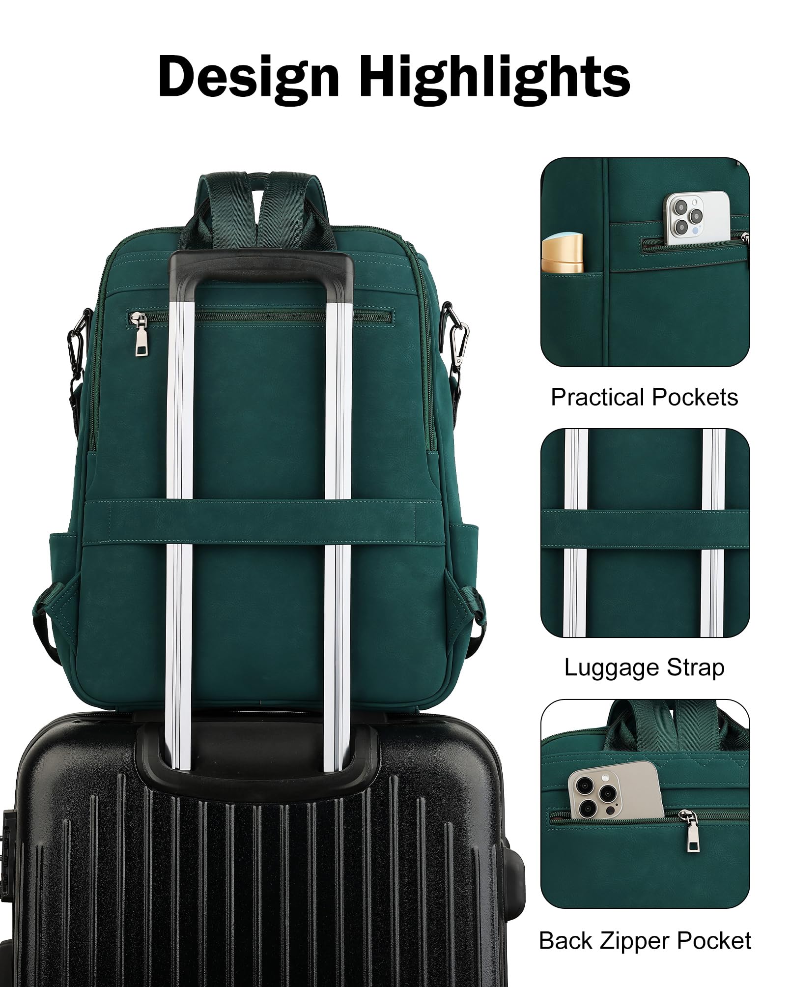 FADEON Zaino per computer portatile da donna, in pelle, con scomparto per laptop, borsa a tracolla in PU di design