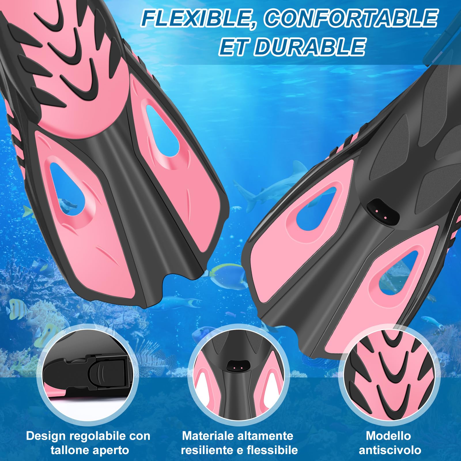 IEEILULU Set da Snorkeling per Adulti, Set di Boccaglio con Maschera Subacquea, Snorkel Semi Asciutto e Pinne Regolabili, Set da Immersione per Adulti Snorkeling Avventura Subacquea