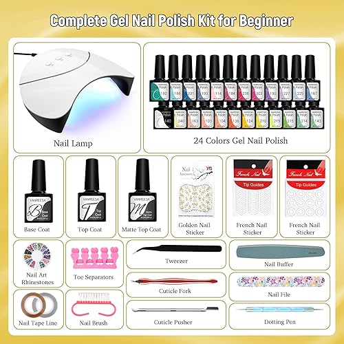 Miniatura 6 de VANREESA Kit de esmalte de uñas de gel con luz UV de 24 colores, juego de esmalte de uñas de gel brillante y mate, kit completo de uñas de gel con