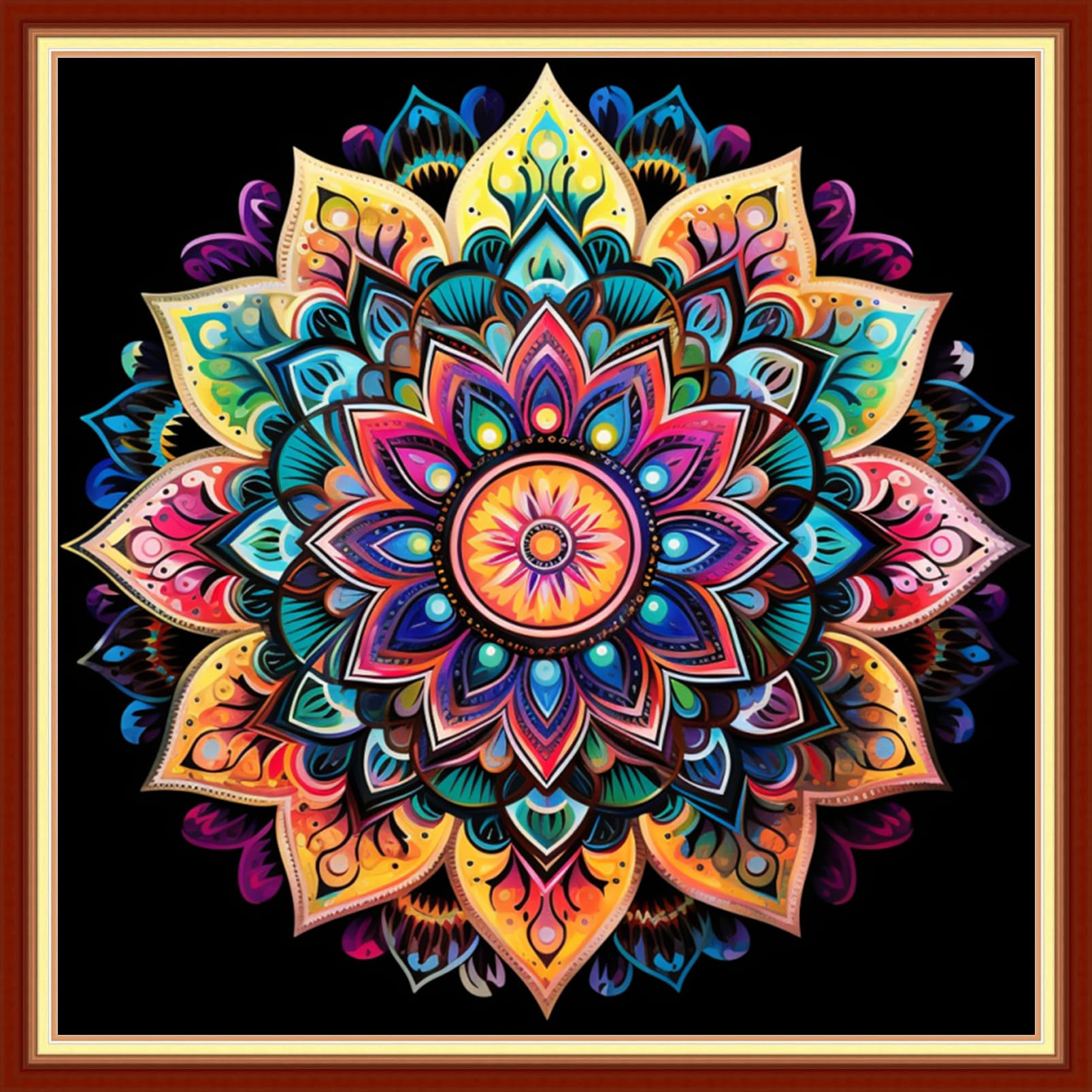 Foxdiviy Cross Stitch Kits - Mandala 18x18 inch - Beginner Friendly - Embroidery Patterns - DIY Needlework - Colorful - No Frame - Includes Threads, Needles, Instructions