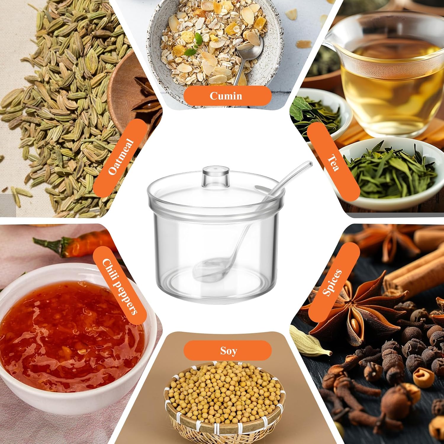 12 Pieces 7.1 oz Acrylic Sugar Containers With Label, Clear Sugar Bowl with Lid and Spoon, Toppings Containers for Salt, Tea, Spices, Coffee and Condiments