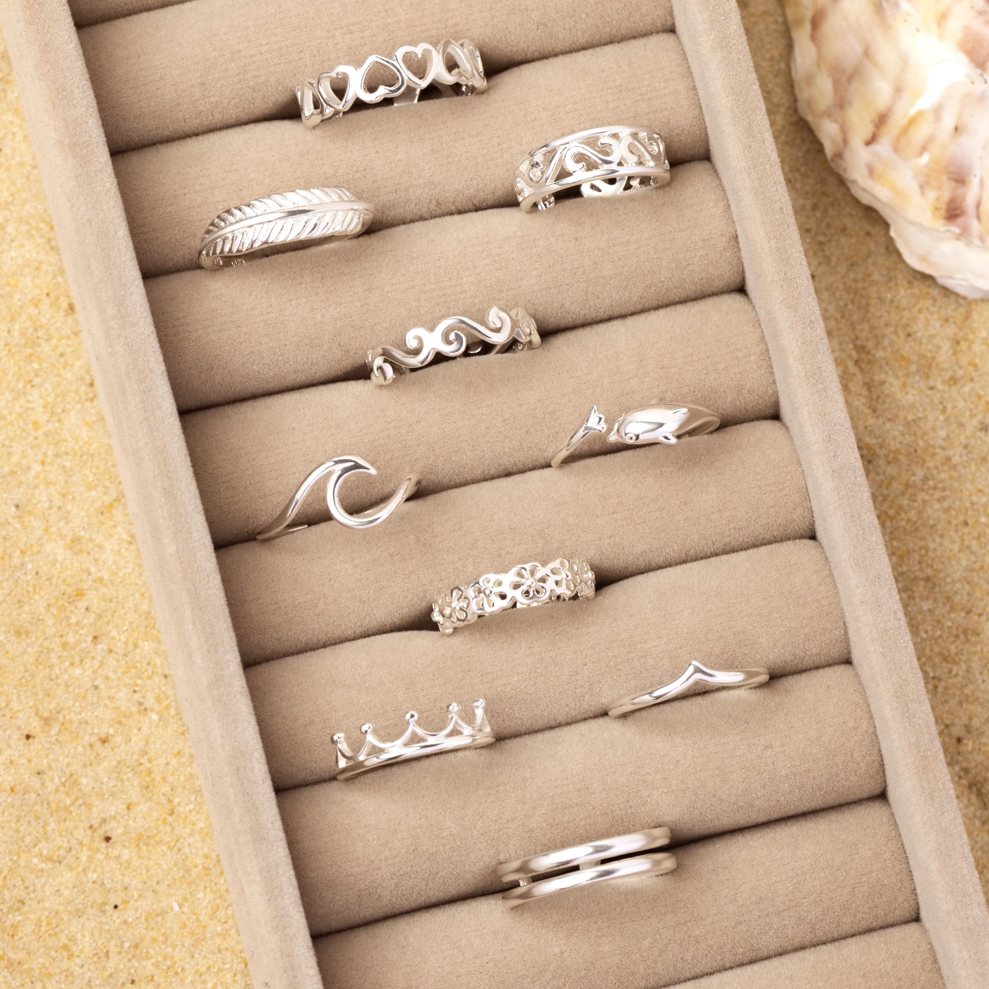 Amberta Adjustable 925 Sterling Silver Toe Ring for Women | Wave Hearts Flower Dolphin Crown Leaf Boho Foot Jewellery: Chevron Toe Ring 1