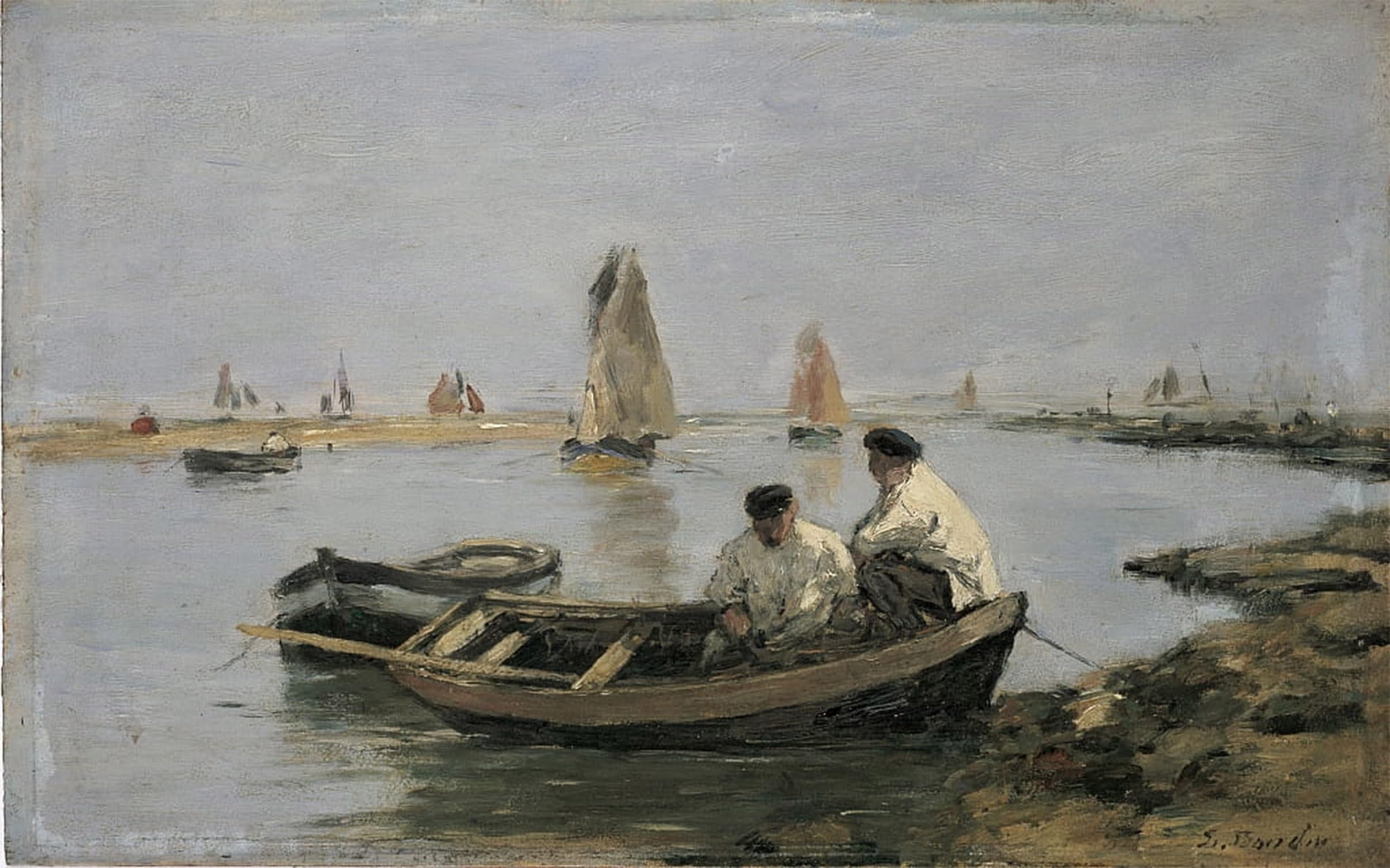 SERENDIPITP Vintage Picture Print on Canvas Wall Art Poster the Estuary Mid by Eugene Louis Boudin Artwork Print Poster for Wall Decor 60x90cm