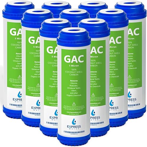 Miniatura 1 de Express Water Paquete de 10 filtros de agua GAC de carbón activado granular  5 micras  10 pulgadas  Sistema de ósmosis inversa y debajo del fregadero