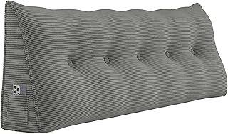 Headboard Wedge Pillows for Sitting Up in Bed Rest Adult,Triangular Upholstered Stuffed Reading Pillow for Sofa Couch Back Cushions Lumbar Body Support Dorm Bedroom(Queen,Corduroy Gray)