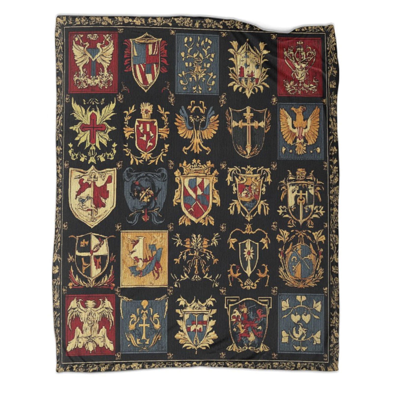 Kaiyun Style-11 Medieval Outdoor Camping Printed Soft Breathable Warm Blanket Heraldic Four Seasons Bedroom Bedspread 80X90inch(200X230cm)