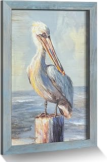 ArtSquare Large Pelican on Pier Post Canvas, Soft Coastal Tone Wildlife Wall Art in Rustic Frame, Statement Piece for Living Room, 24x36 inches
