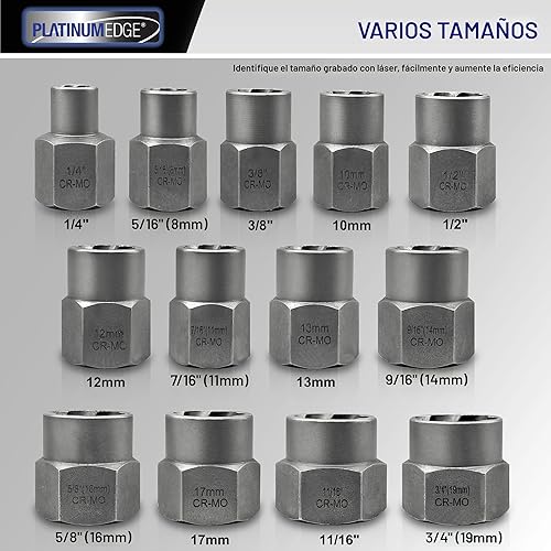 Miniatura 2 de PLATINUMEDGE Juego de 13 piezas de extractor de pernos de impacto y tuercas, juego de extractor de pernos pelados, juego de herramientas de