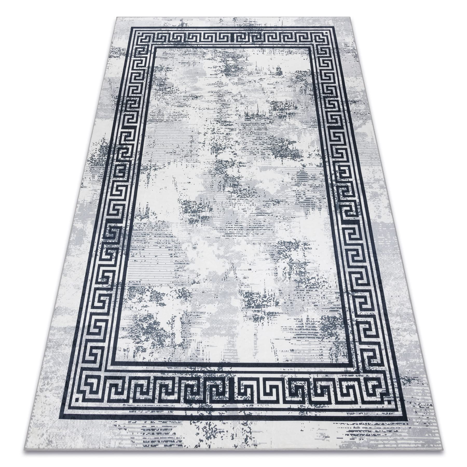 rugsx Tappeto moderno lavabile ANDRE per la camera dei bambini, il soggiorono, la hall, la moquette lavabile in lavatrice, Marmo, Greco, antiscivolo - nero/bianco 160x220 cm