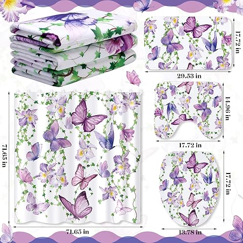 Miniatura 8 de Juego de 7 cortinas de ducha de Navidad, 1 cortina de ducha de Navidad, 1 alfombra de baño antideslizante en forma de U, 1 alfombrilla de baño, tapa