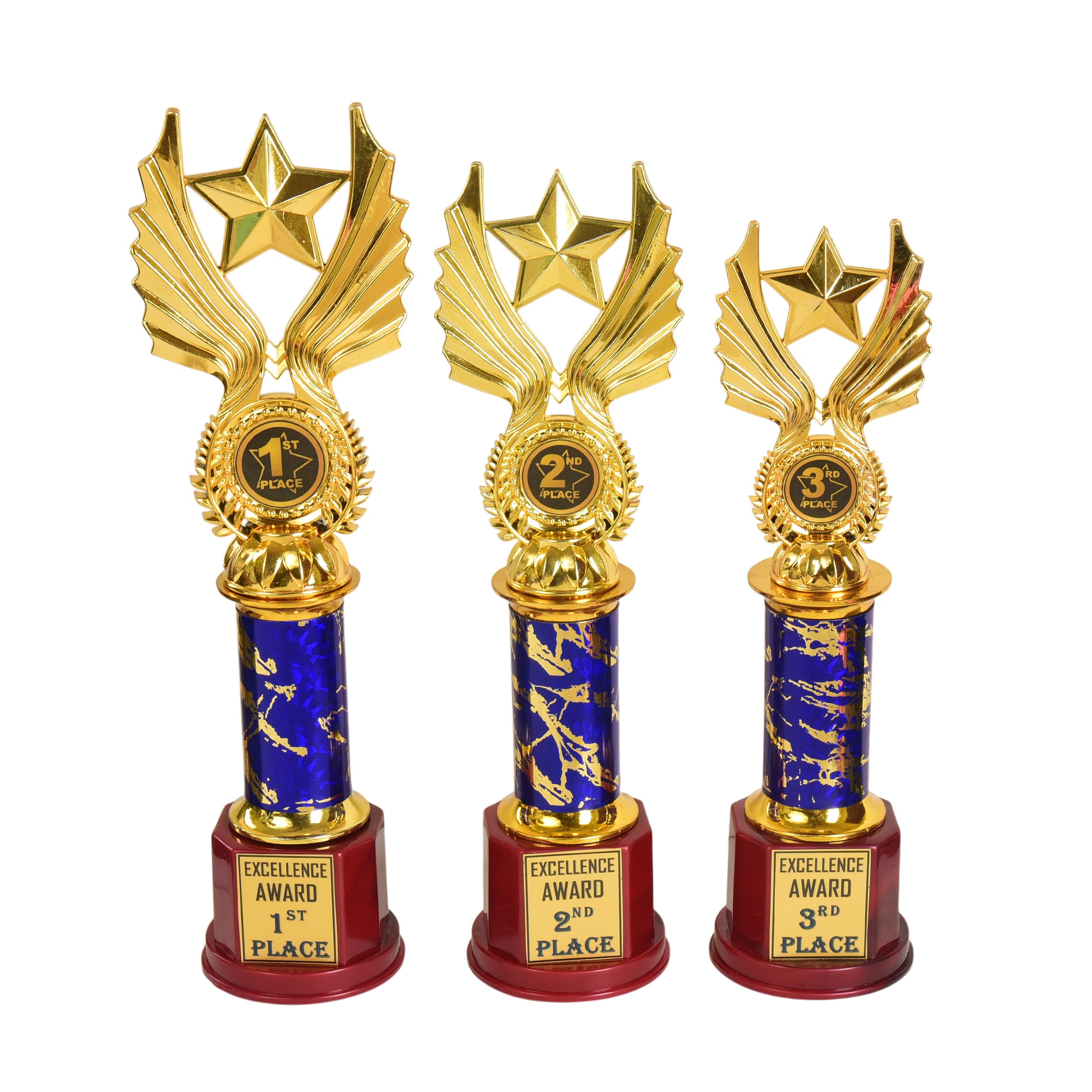 Victory Blue Stand Golden Star 1st, 2nd, 3rd Trophy Set || Excellence Awards for Top 3 Performers || Premium Blue-Golden Trophy with Stickers (33 cm, 31 cm, 28cm)-image-11