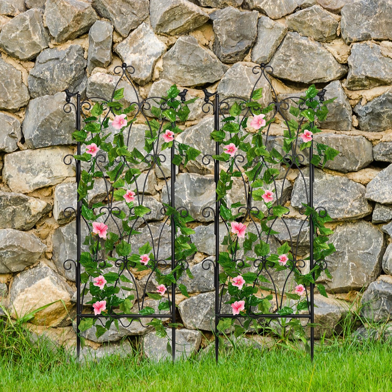 MyGift 4ft Tall Garden Trellis, 2 Packs Large Metal Decorative Outdoor Plant Trellis for Climbing Plants, Plant Flower Stakes for Indoor Accessories Hoya