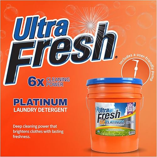 Vista 48 de Ultra Fresh Platinum Original Blue PLUS - Detergente líquido para ropa suavizante HE. Concentrado; hace hasta 640 cargas. Compara