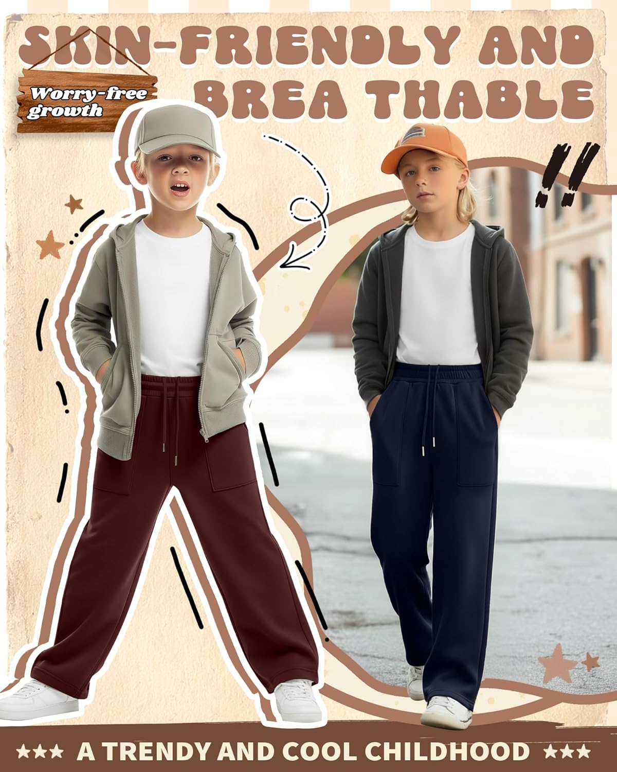 3 Pack Boys' Sweatpants Straight Leg Athletic Open Bottom Kid Pants Teens Elastic Waist Baggy Joggers with Pockets - Image 6