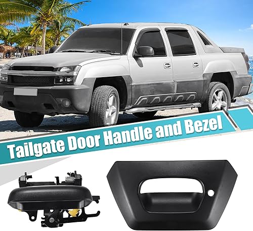 Miniatura 2 de uxcell 1 juego de manija de puerta trasera y bisel para Chevy Avalanche 1500 2500 Pickup Trunk 2002-2006 negro