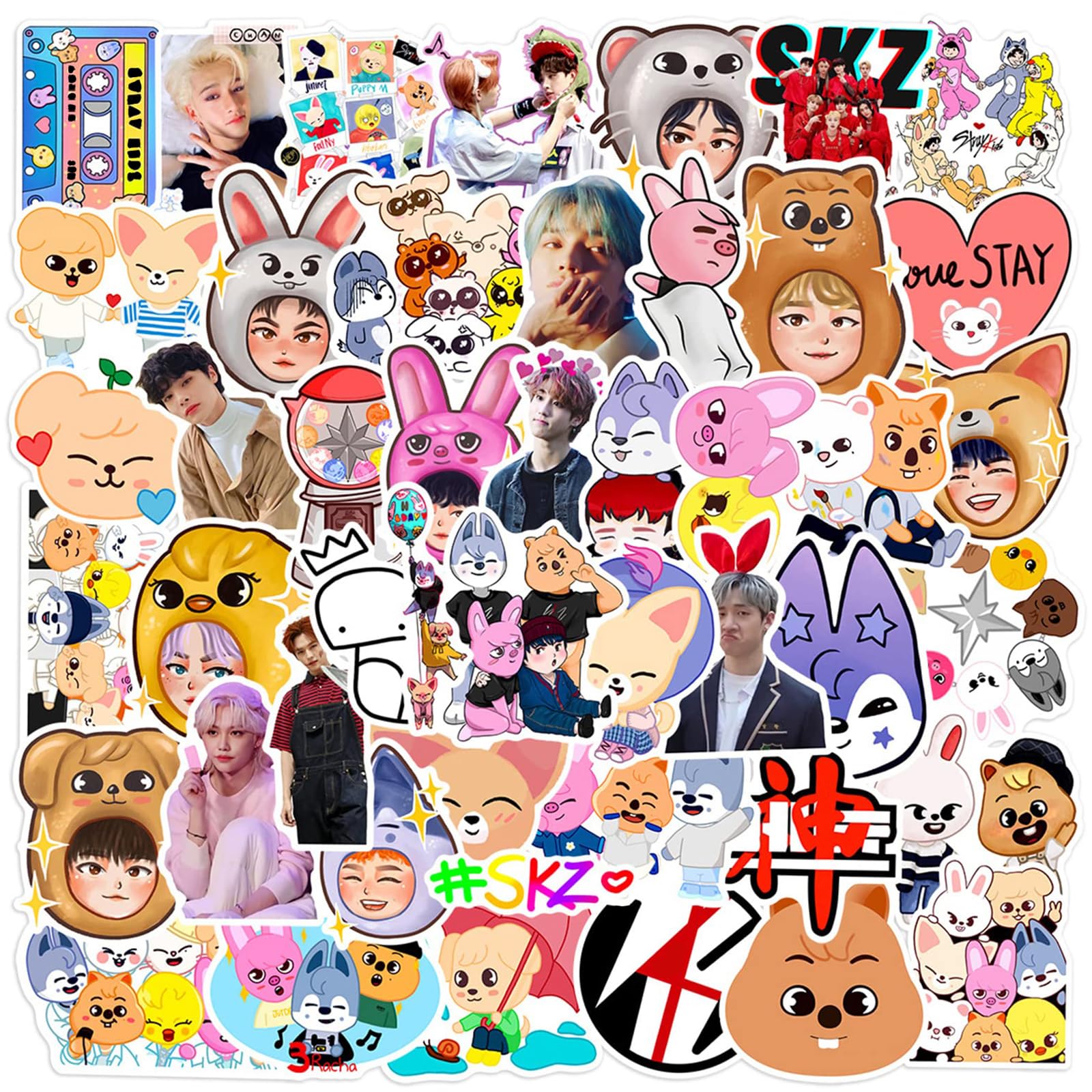 Stray Kids Stickers,Stray Kids Skzoo Sticker,Skzoo Sticker,Kawaii StrayKids Stickers,StrayKid Photo Stickers Set,Decals for Laptops Phones Cases Luggage Books,PQKL-party Gifts for Fans