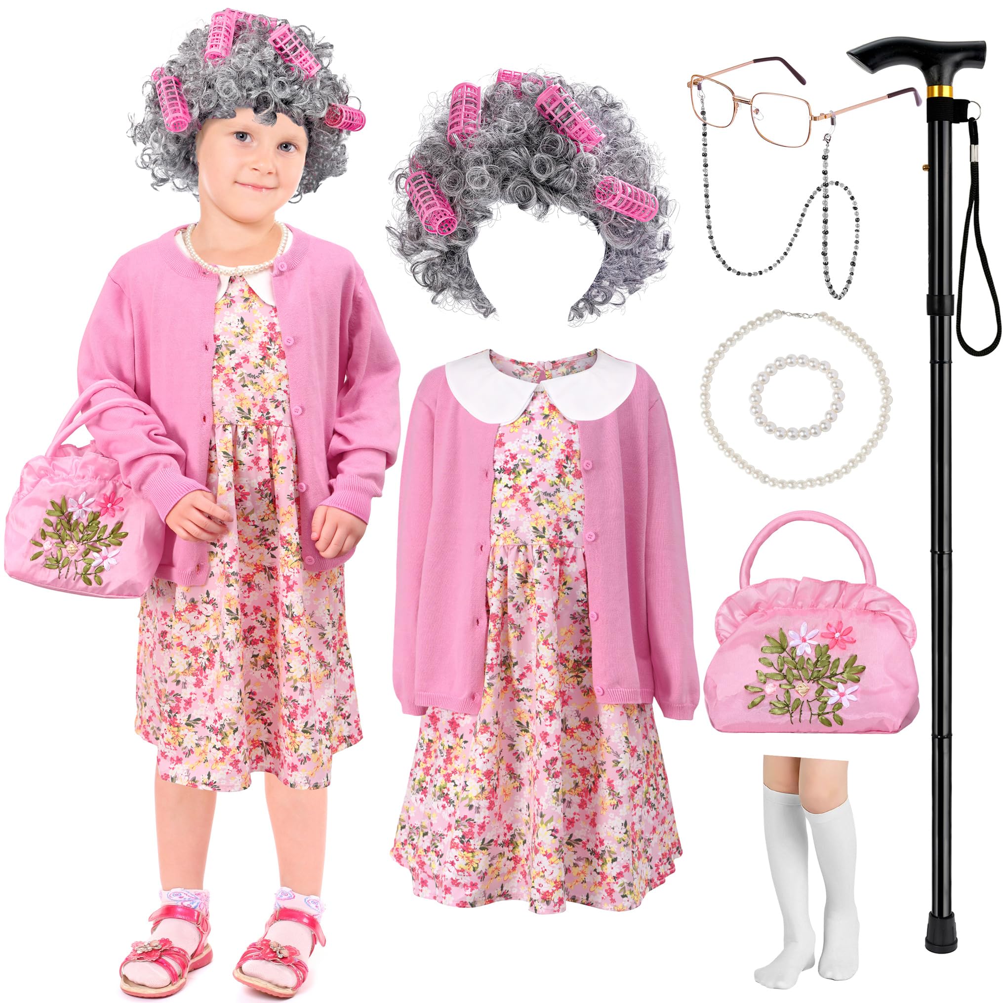 Zivyes Old Lady Costume for 100 Days of School Costumes Granny Wig Dress Up Old Lady Grandma Accessories