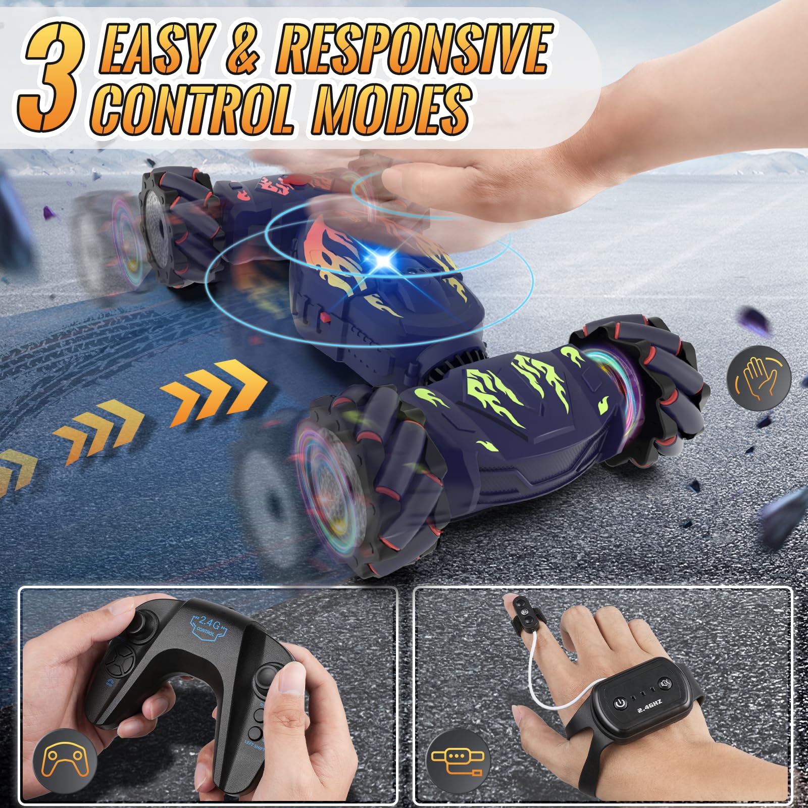 Hand Controlled Rc Hand Gesture Light For Car 8WD Gesture Control Stunt Car - 360° Flips ...
