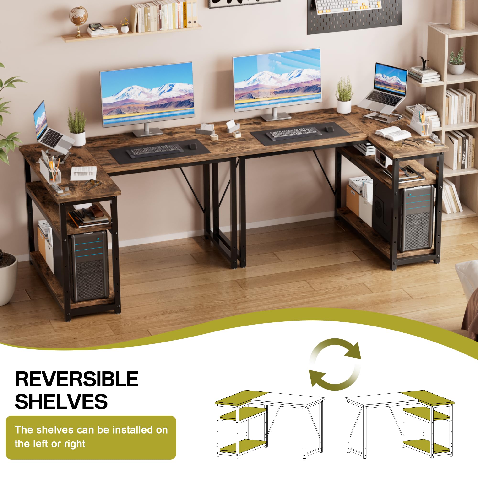 JUMMICO Bureau d'angle en L 100 x80 cm avec Étagères et Séparateurs Marron