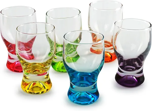 Circleware Shot, Set of 6, Heavy Base Glassware Drinking Whiskey Glass Cups for Vodka, Brandy, Bourbon & Liquor Beverage Dining Décor Gifts, 1.7 oz, Tipsy Colors