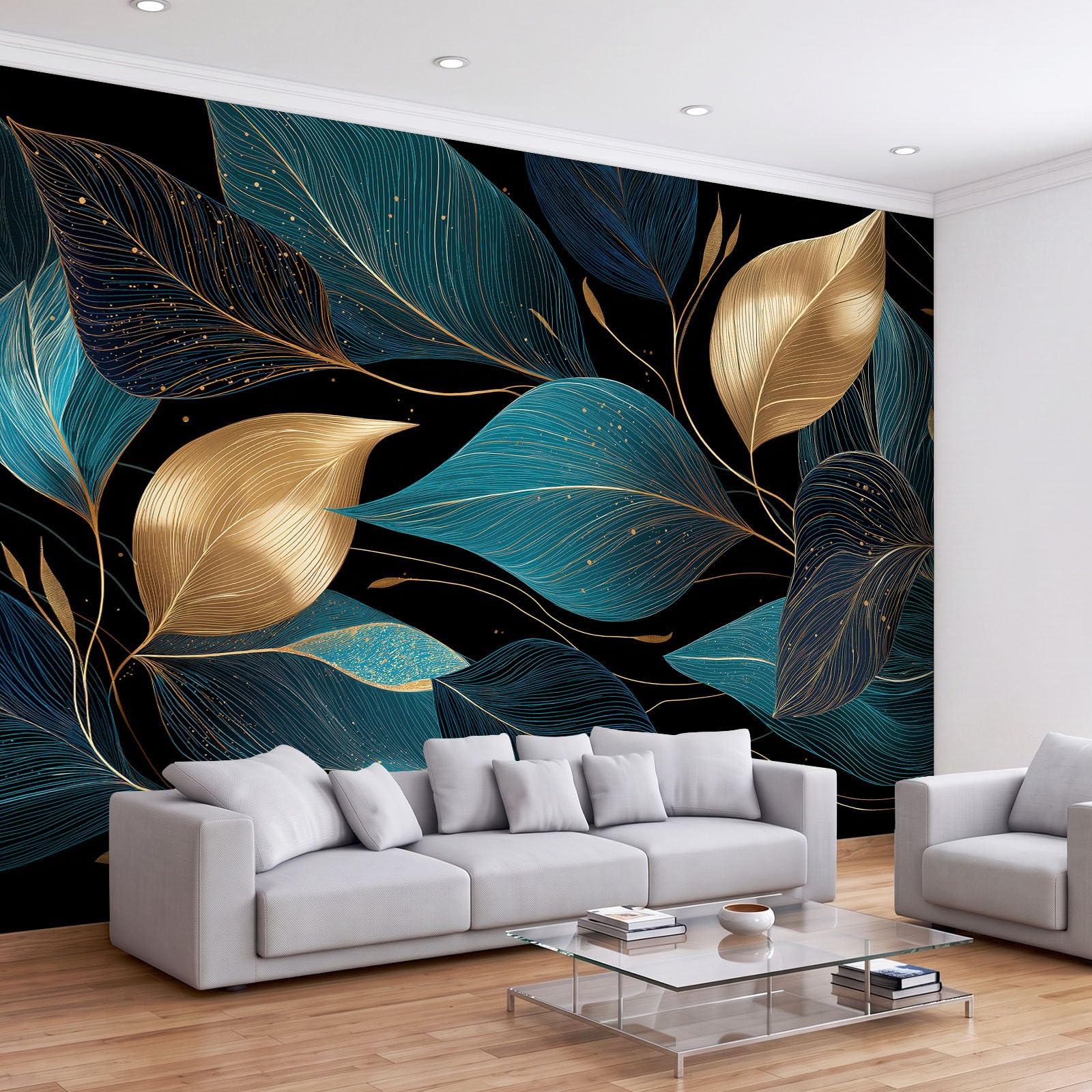 Tapeta mural tropikalny morski złote liście zdjęcie tapeta 390 x 260 cm